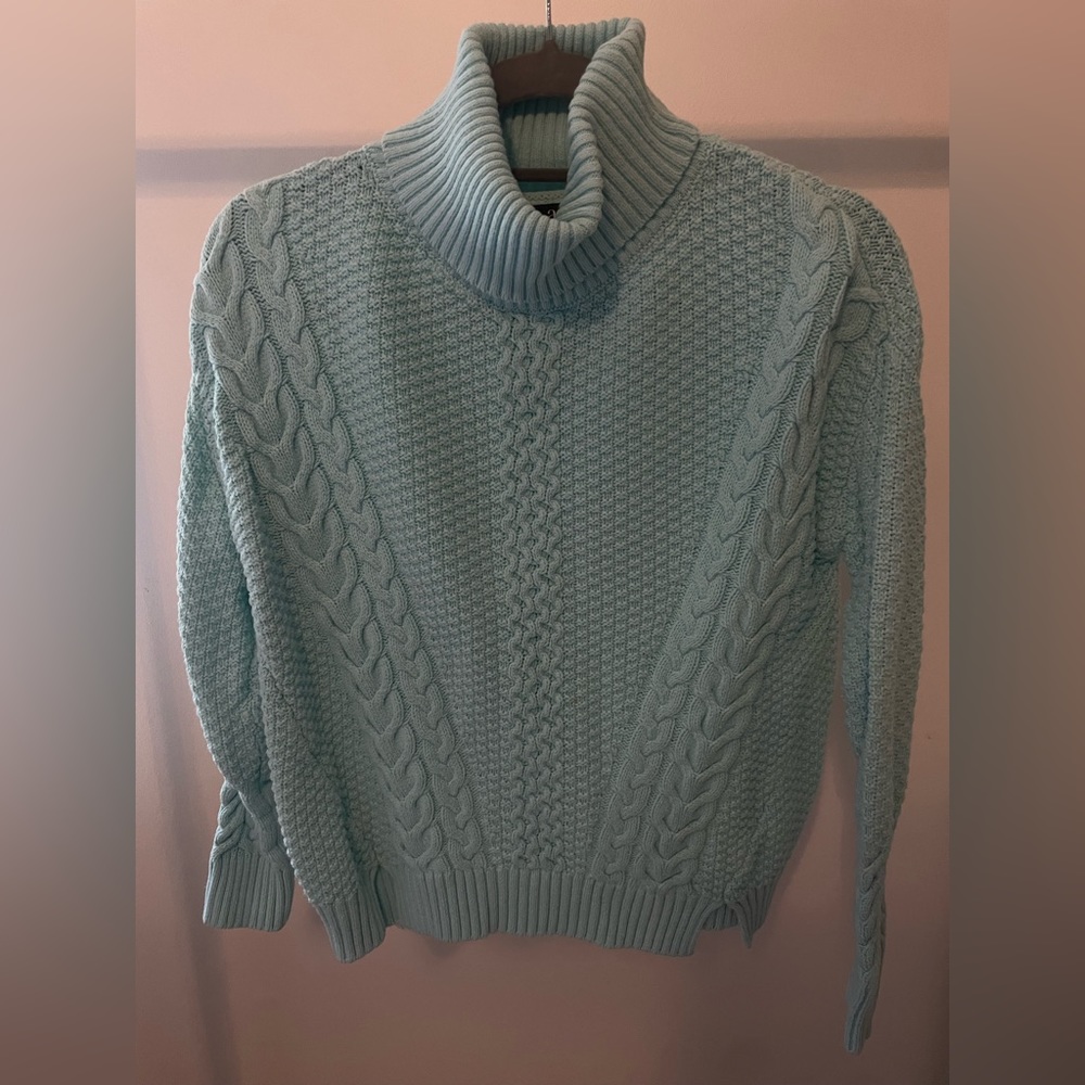 Light Blue Woven Turtleneck Sweater